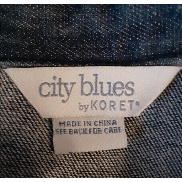 City Blues by Koret Sz M Denim Blazer w/Pink Floral Embroidery and Faux Pockets - Picture 6 of 10